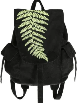 Zamszowy plecak z klapą i haftem paproci FERN BACKPACK-Restyle Fashion