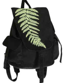 Zamszowy plecak z klapą i haftem paproci FERN BACKPACK-Restyle Fashion