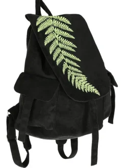 Zamszowy plecak z klapą i haftem paproci FERN BACKPACK-Restyle Fashion