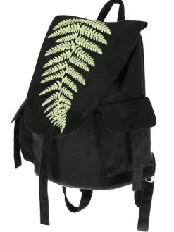 Zamszowy plecak z klapą i haftem paproci FERN BACKPACK-Restyle Fashion
