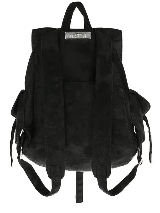 Zamszowy plecak z klapą i haftem paproci FERN BACKPACK-Restyle Fashion