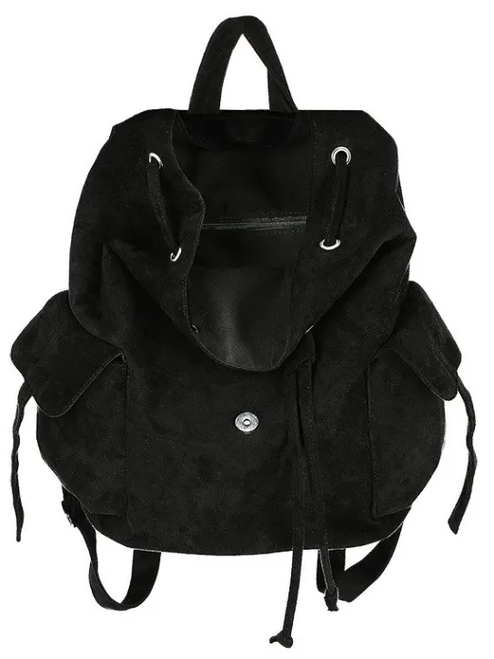 Zamszowy plecak z klapą i haftem paproci FERN BACKPACK-Restyle Fashion