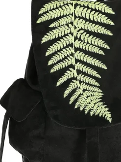 Zamszowy plecak z klapą i haftem paproci FERN BACKPACK-Restyle Fashion