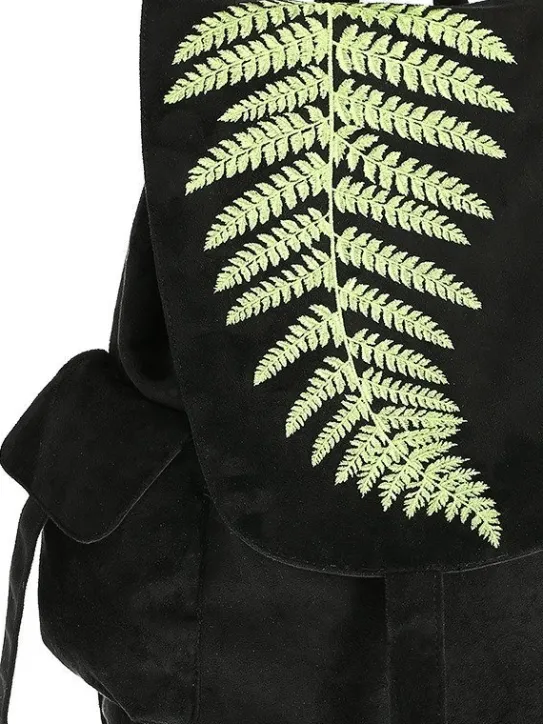 Zamszowy plecak z klapą i haftem paproci FERN BACKPACK-Restyle Fashion